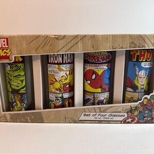 Marvel Comics Set of 4 10oz Glasses Iron Man, Spider-Man, Hulk, Capt Am  NIB